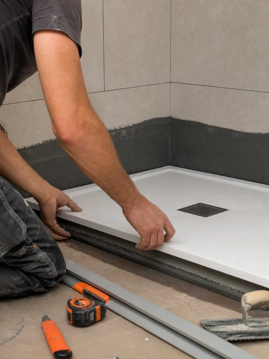 Detalle de una obra de cambio de bañera por ducha en A Coruña