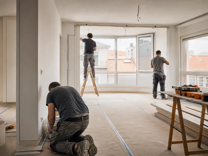 Equipo de obra trabajando en una reforma en A Coruña